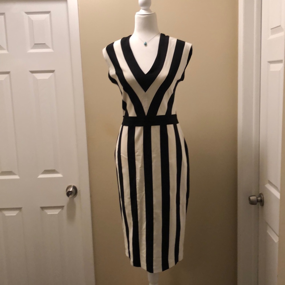 H & M Black and White Stripe Midi Dress